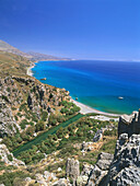 Palmen, Megalopotamos-Mündung, Preveli-Strand, Kreta, Griechenland