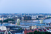 Panorama view from Castel Hill to Pest, Panorama view from the Castel Hill to Pest in the evening, Budapest, Hungary
