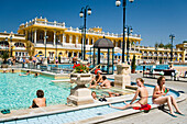 People at Szechenyi-baths, People relaxing at open-air areo of the Szechenyi-baths, Pest, Budapest, Hungary