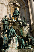 Matthias Fountain, Matthias Fountain Hunting King Matthias meeting fair and beautiful Ilonka, at Royal Palace on Castle Hill, Buda, Budapest, Hungary