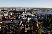 Aerial View from the steeple of St. Michaelis Church, river Elbe, Hamburg