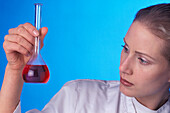Woman looking at test tube, Laborytory, Science