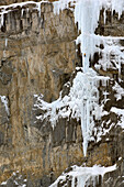 Man ice climbing, Stanley Headwall, Nightmare on Wolfstreet M7, British Colombia, Canada