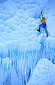 Albert Leichtfried climbing the Klausenalmfall, Ice climbing Zillertal, Tirol, Austria