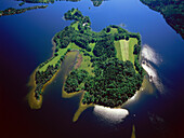 Aerial view of Staffelsee with Island Woerth, Upper Bavaria, Germany