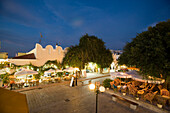 View to a restaurant behind the Market Hall at night, Kos-Town, Kos, Greece