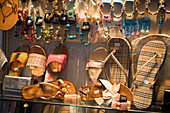 Shoes and jewellery in a shop window, Mykonos-Town, Mykonos, Greece