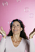 Woman with soap bubbles, Portrait
