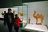 interior,visitors study ancient ceramic sculpture of camel, am People's Square, Renmin Dadao, Chinas, exhibitions, Ancient Chinese Bronzes Gallery, Ancient Chinese Sculpture, Ceramics, painting, calligraphy, jade gallery, coin, ming furniture