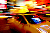 Yellow Cab at Timesquare at Night, Manhatten, New York, USA