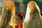 Women,girls with Mantilla,Sevilla,Andalusia,Spain