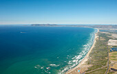 View from aircraft over Sunrise Beach towards cape of good hope, Capetown, South Africa