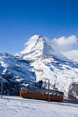 Gornergrat Bahn passing Matterhorn (4478 m), Zermatt, Valais, Switzerland