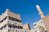 Traditional Houses & Minaret in Old Town Sana'a,Sana'a, Yemen