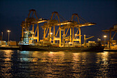 Freighter & Cranes at Night,Salalah, Oman