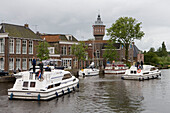 Houseboats on Geeuw River,Sneek, Frisian Lake District, Netherlands