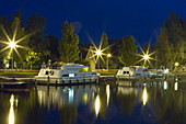 Crown Blue Line Houseboats at Night,Earnewald, Frisian Lake District, Netherlands