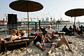 Beach Club at River Elbe, Harbour, St.Pauli, Hamburg, Germany