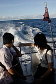 Tourists on a catamaran, Green Island, nearby Cairns, Tropical North, Great Barrier Reef, Queensland, Australia