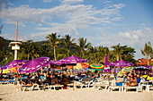 View over Patong Beach with a lot of parasols and sunloungers, Ao Patong, Hat Patong, Phuket, Thailand, after the tsunami