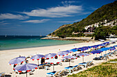 View over Nai Harn Beach with sunloungers and parasols, Hat Nai Han, Phuket, Thailand, after the tsunami