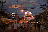 Tourists strolling over Bang-La Road in the evening, bar district, Patong Beach, Ao Patong, Hat Patong, Phuket, Thailand, after the tsunami
