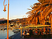 Harbour promenade with Bellavista cafe, Port d'Andratx, Mallorca, Spain