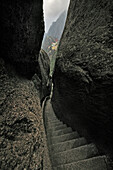 Pilgrimage route, steep stone steps to Lotus Peak, Huang Shan, Anhui province, China, Asia