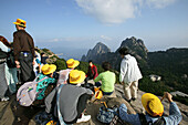 Tourist group, view from peak, Huang Shan, Anhui province, World Heritage, UNESCO, China, Asia