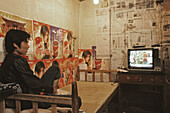 dormitory, TV in Kung Fu school near Shaolin, Song Shan, Henan province, China, Asia