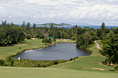 Loch 13 am Lemuria Golfplatz, Lemuria Resort auf Praslin, Praslin Island, Seychellen