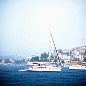 Sailboats in storm anchoring near Hvar, Dalmatia, Croatia