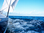 Sailboat cutting through water, Bay of Kiel between Germany and Denmark