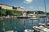 View of Meersburg harbour, Lake Constance, Baden-Wurttemberg, Germany