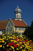 Wasserburg with St. Georges church, at Lake Constance, Baden-Wurttemberg, Germany