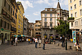 People strolling over Hirschenplatz, Niederdorfstrasse, Zurich, Canton Zurich, Switzerland
