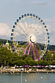 View over Lake Zurich to Ferris Wheel at Uto Quai, Zurich, Canton Zurich, Switzerland