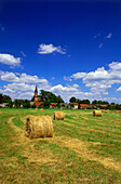 Bales of hay in field, Oderin, Baruther Urstromtal, Brandenburg, Germany