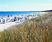 Group of hooded beach chairs, Ruegen Island,Mecklenburg-Western Pomerania, Germany