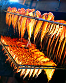 Rows of smoked fish