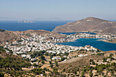 View over Skala and Patmos Harbor, Patmos, Dodecanese Islands, Greece