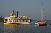 Prerow, bodden harbour with Mississippi passenger boat, Fischland-Darß-Zingst, Mecklenburg-Pomerania, Germany, Europe