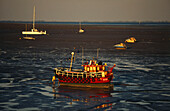 Boats on sandbanks at low tide, East Frisia, Germany