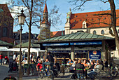 Viktualienmarkt, Munich, Bavaria, Germany, Travel, People, Beergarden, Beer