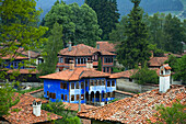 Blue house at museum town Koprivstiza, Bulgaria, Europe