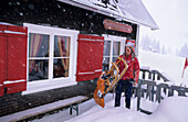 sledging at hut Neuhornbachhaus, Au-Schoppernau, Bregenzer Wald, Vorarlberg, Austria