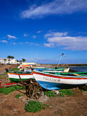 Fishing boats at the shore, Castillo de Romeral, Gran Canaria, Canary Islands, Atlantic Ocean, Spain