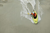 Man in a Kayak in the river Inn near Crazy Eddy in Silz, Haiming, Tyrol, Austria