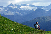 Bergwanderer, Bergwiese, Hochgebirge, Großglockner, Nationalpark Hohe Tauern, Salzburger Land, Österreich