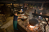 Traditional cheese production, Karseggalm 1603 m, one of the oldest mountain huts in the valley, Grossarl Valley, Salzburg, Austria